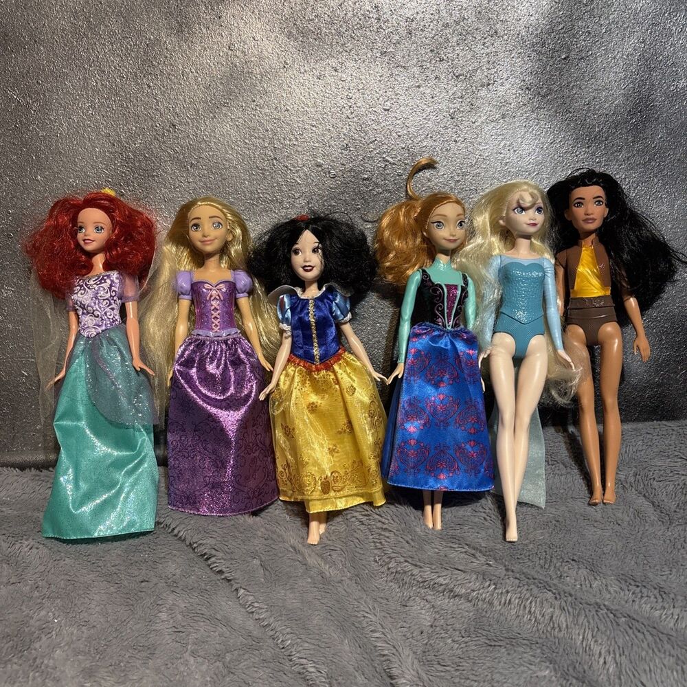 Mattel Lot 6 Disney Princess Dolls Rapunzel Raya Elsa Anna Snow White Ariel Doll
